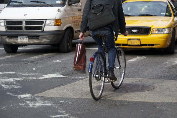 Man on bicycle in NYC